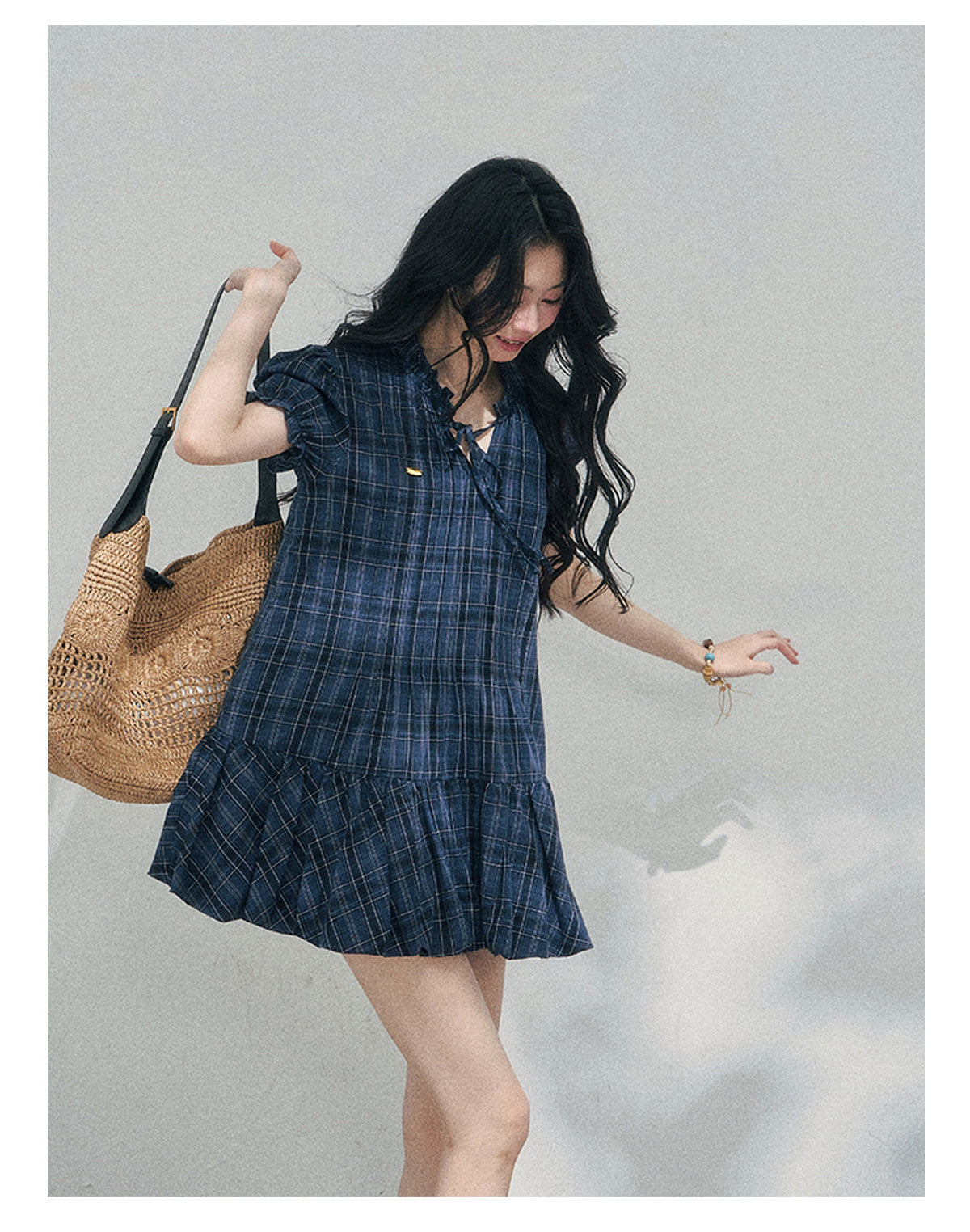 “Soft Pleats in Motion” Academy Blue Bubble Mini Dress