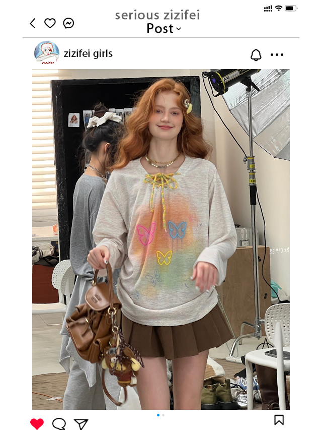 ZiziFei - Y2K Butterfly Knit Top – Rainbow Lace-Up Pullover with Heart Toggle