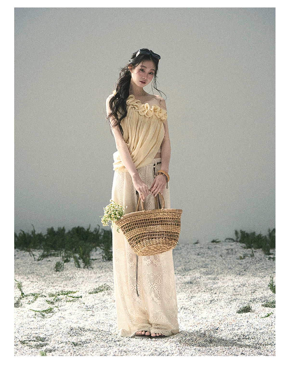 “Where Spring Petals Fall” Milkshake Yellow Ruffle Off-Shoulder Top