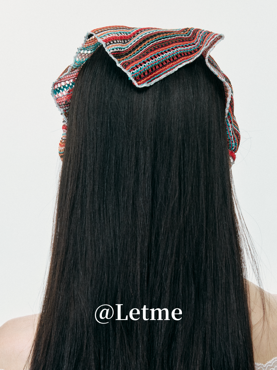 Bohemian Striped Knit Headscarf – Lightweight Openwork Triangle Bandana
