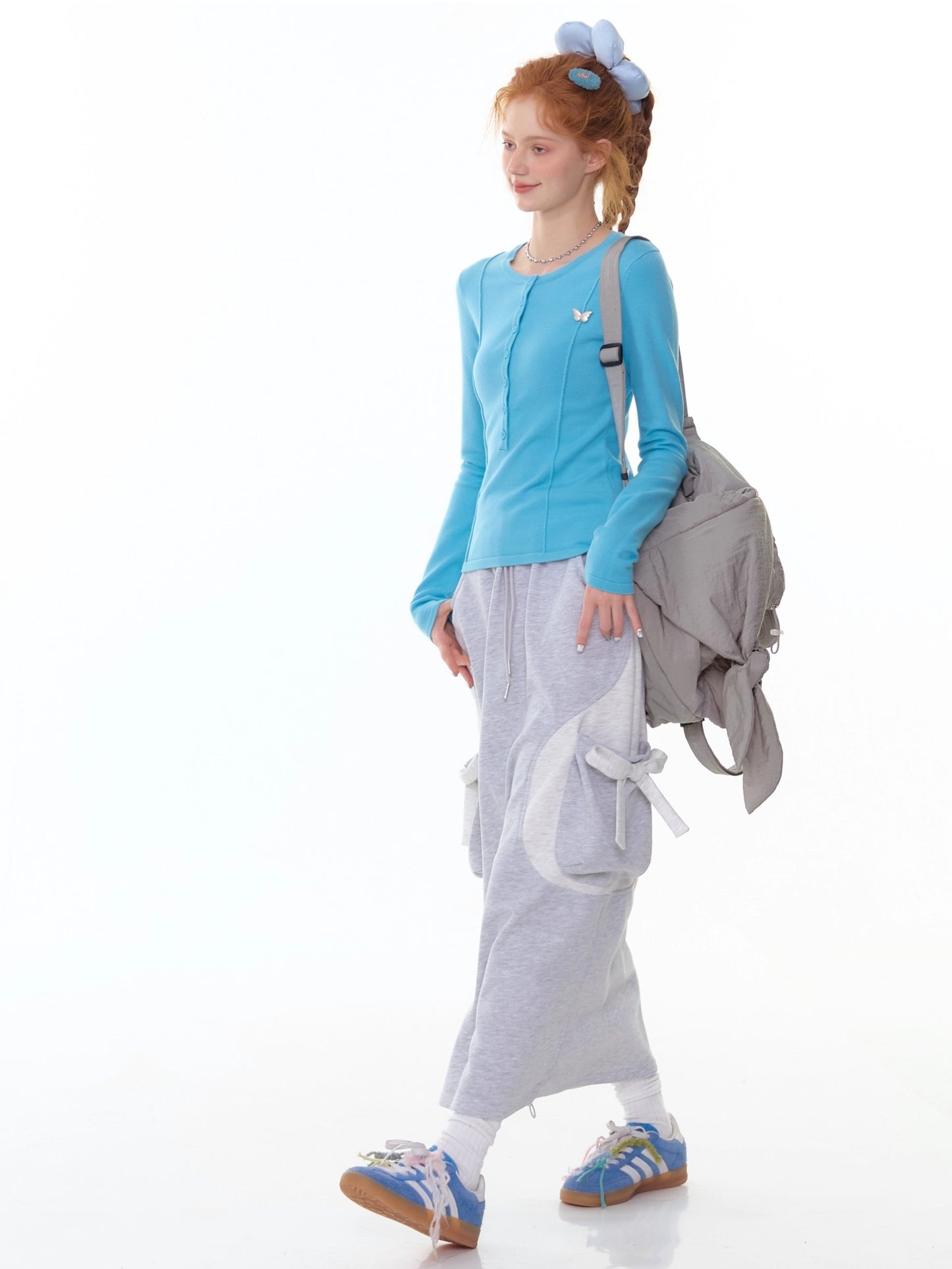 ZiziFei - 3D Ruched Knit Slim-Fit Long Sleeve Top – Butterfly Detail