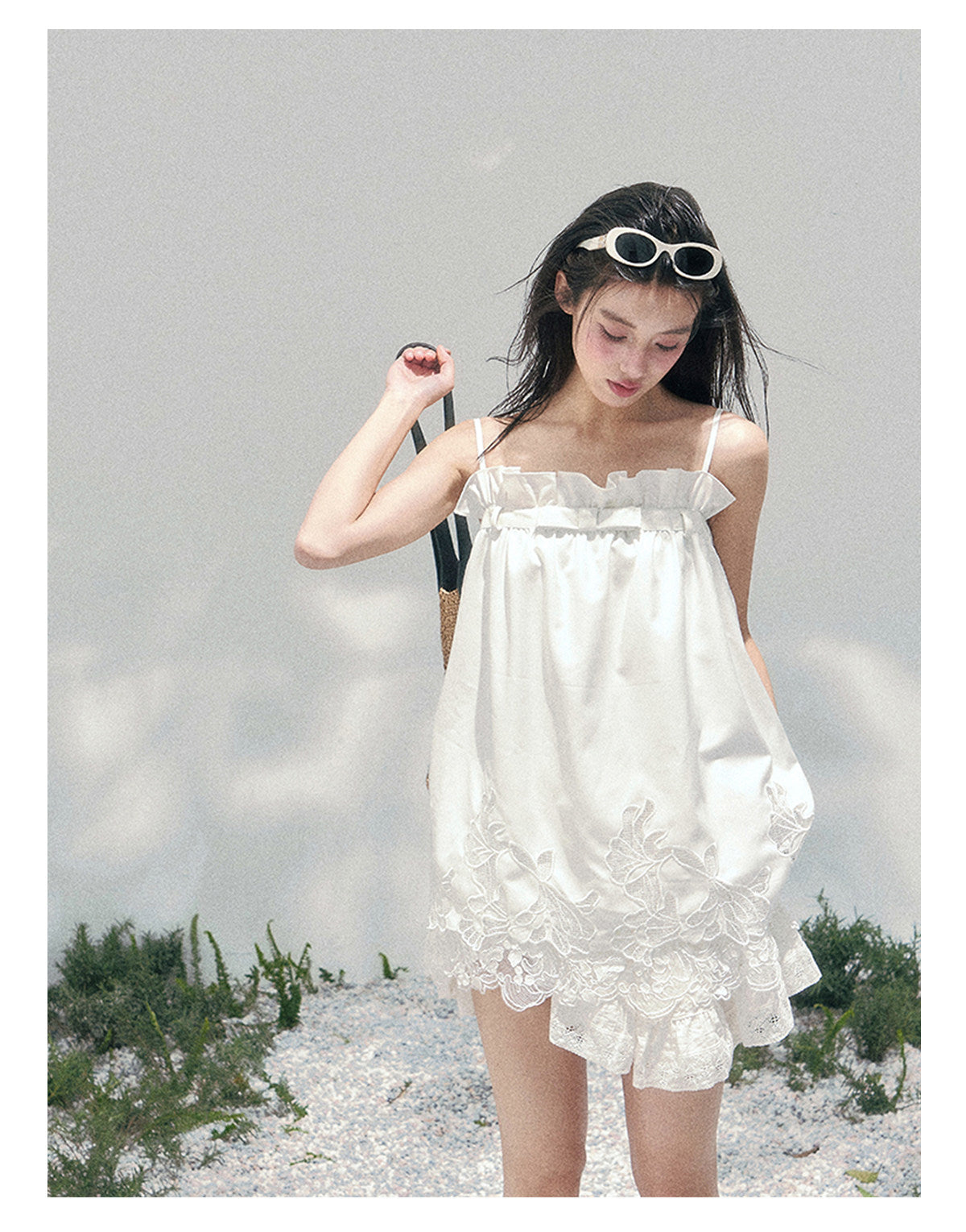 “Bouquet Summer” Camellia White Lace Babydoll Top