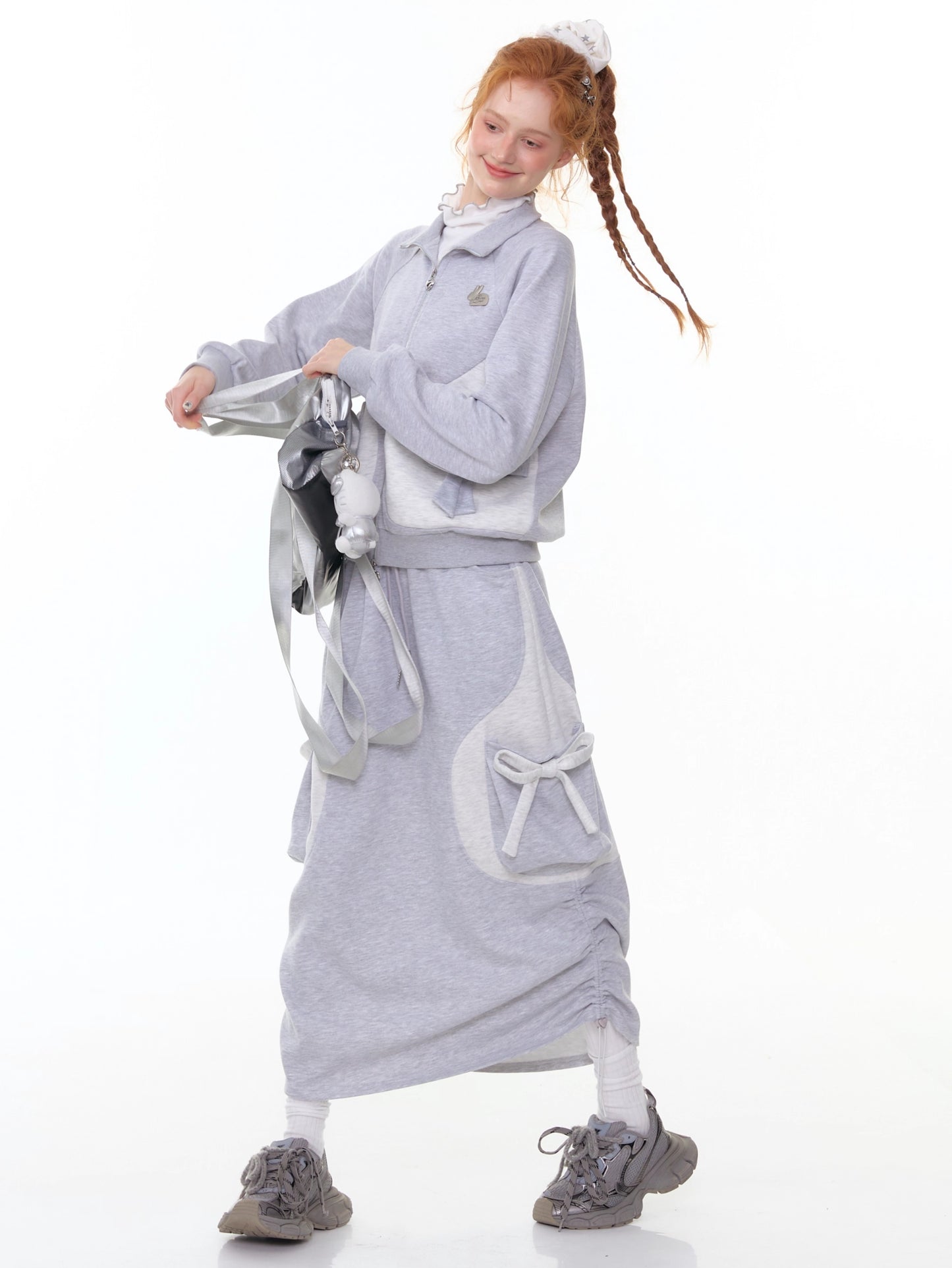 ZiziFei - Light Grey Zip-Up Bow Jacket – Soft Girl Athleisure
