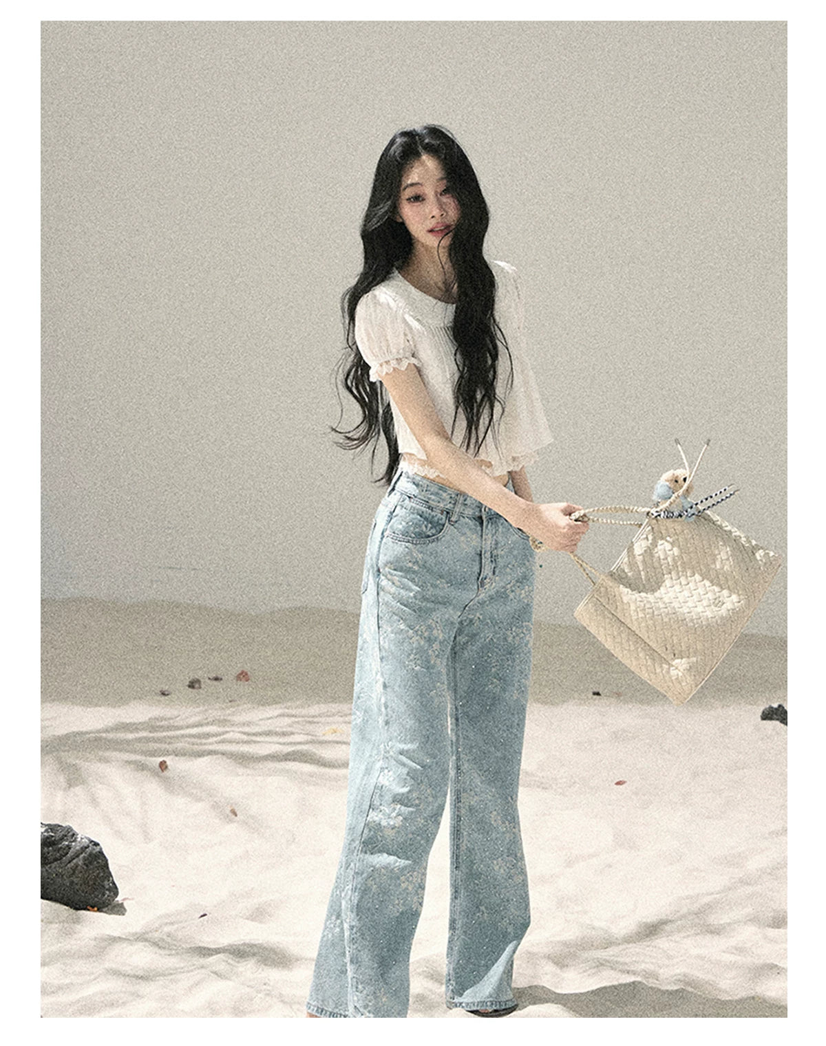 "Speechless Moonlight" Cloud White Lace Puff Sleeve Crop Top 74555