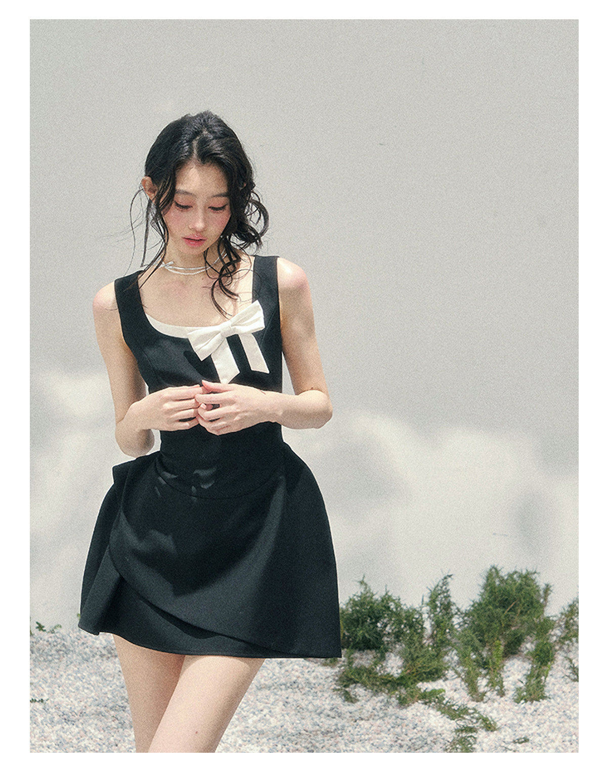 “Falling Sweetness” Midnight Black Bow Mini Dress