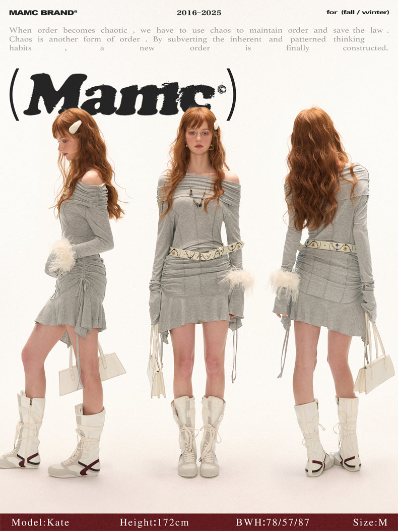 MAMC - Off-Shoulder Ruched Midi Dress