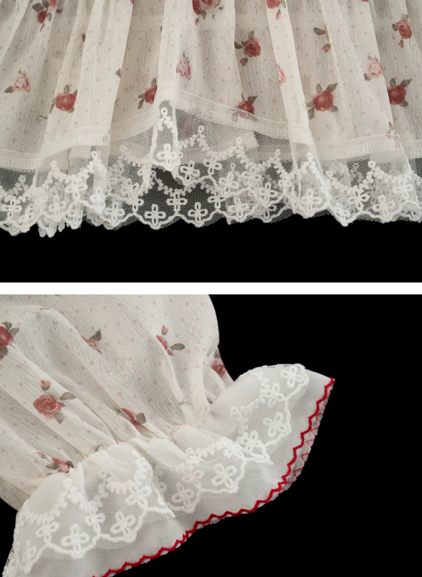 Polka Floral Ruffle Tie Puff Sleeve Top