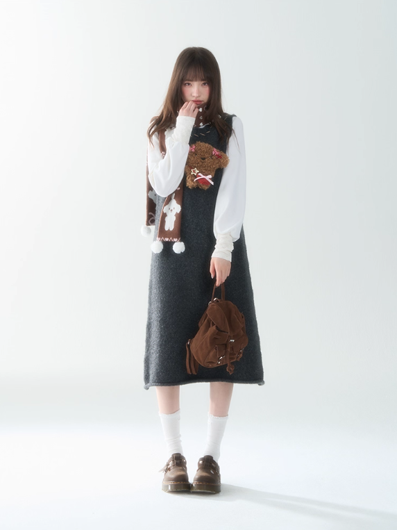 罐头士多所 - "Snowland Friends" Knit Vest Dress – Removable Plush