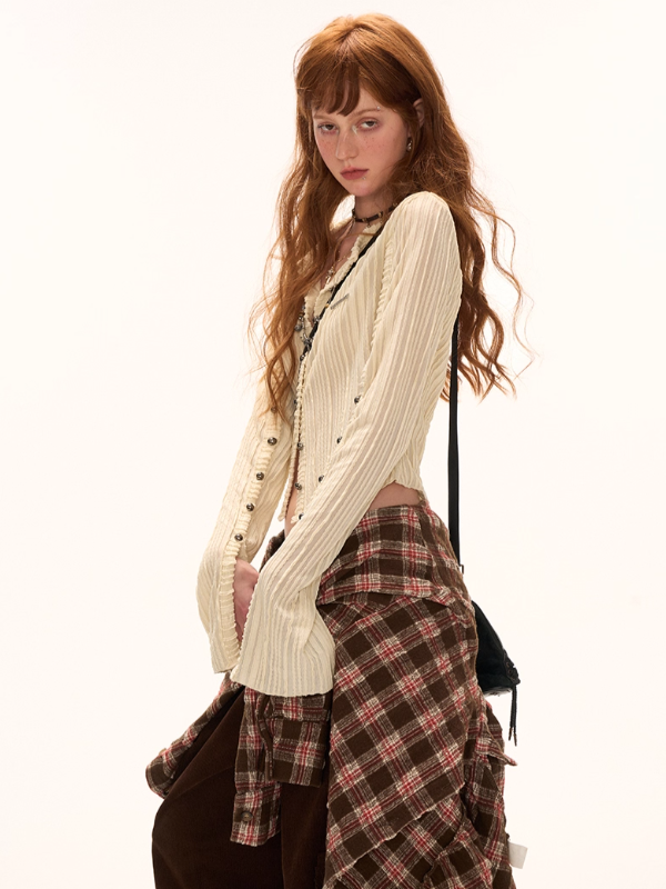MAMC - Striped Knit Multi-Button Cardigan