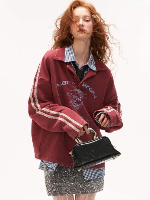 MAMC - Washed Lace-Collar Polo Sweatshirt