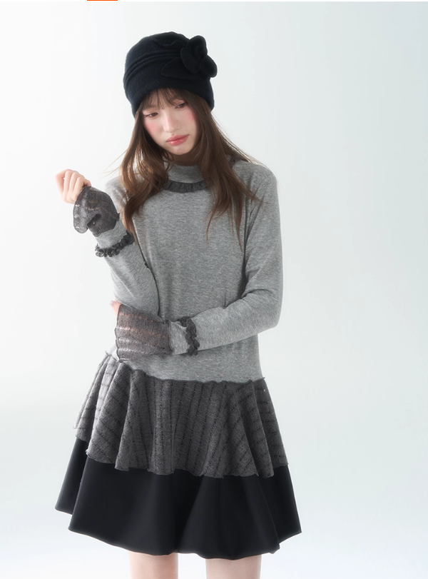 罐头士多所 - Soft Wave Contrast Color Ruffle Edge Knit Cardigan