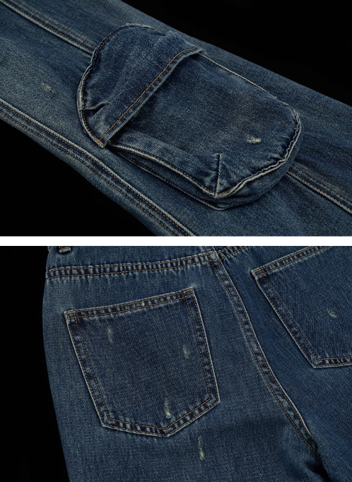 MAMC - Vintage Washed Flare Cargo Jeans