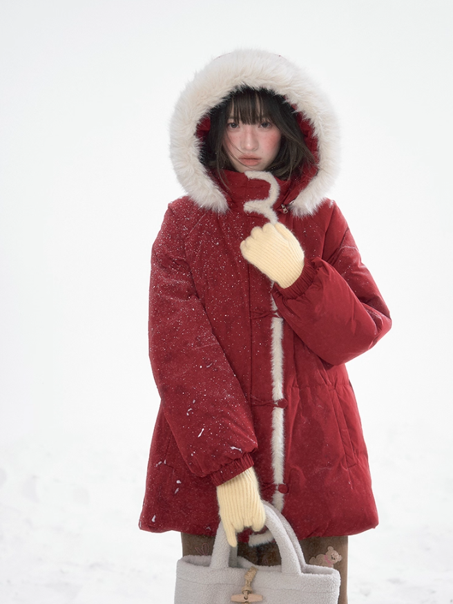 罐头士多所 Christmas Red Hooded Down Jacket