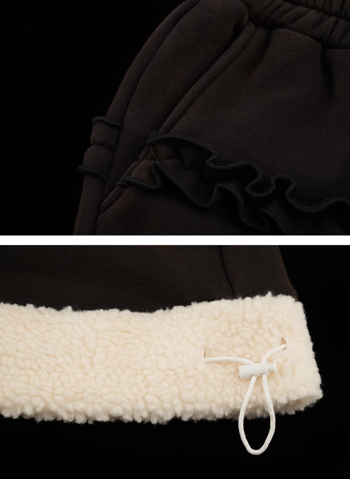 MAMC - Black Panelled Straight-Leg Pants – Ruffle Trim