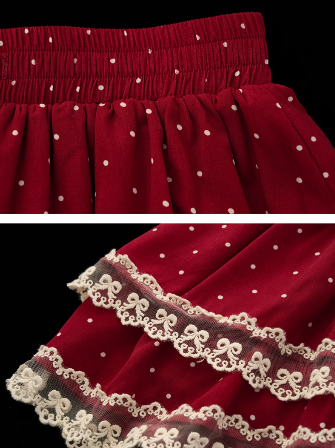 MAMC - Double-Layer Asymmetric Polka Dot Skirt with Built-In Bloomers