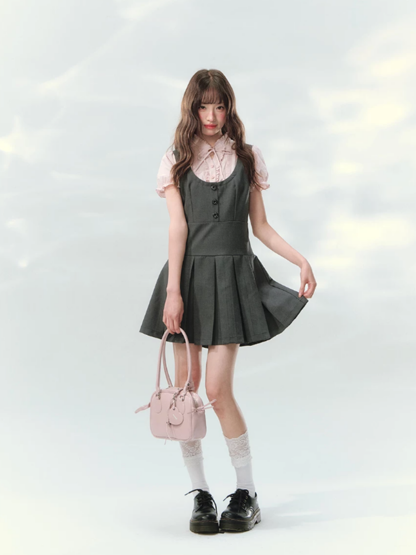 “Sweet Grey Diary” Layered Academy Pleated Dress LL2026142