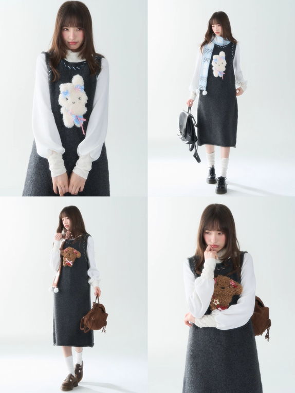 罐头士多所 - "Snowland Friends" Knit Vest Dress – Removable Plush