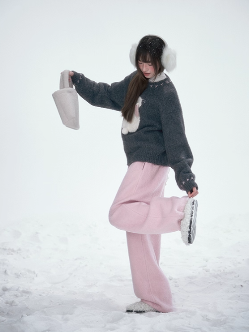 罐头士多所 Wool-Blend Elastic Waist Pink Trousers