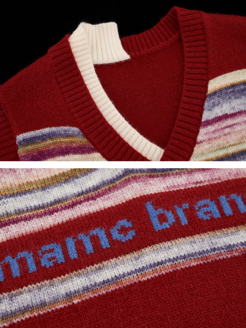 MAMC - Frill Glitch Striped Knit Vest – Red/ Coral Pink