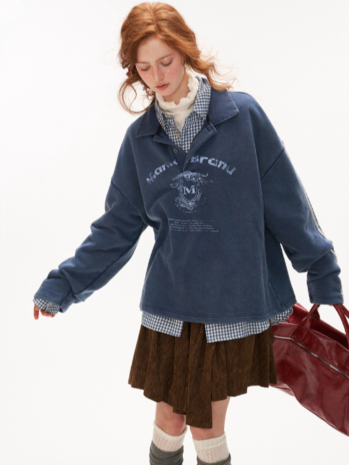 MAMC - Washed Lace-Collar Polo Sweatshirt