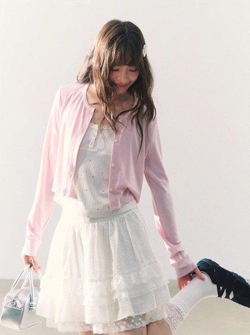 罐头粪便 - Sweet Bow Waist Design Multi-Layer Lace A-Line Skirt
