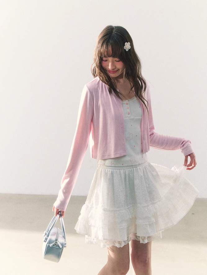 罐头粪便 - Sweet Bow Waist Design Multi-Layer Lace A-Line Skirt