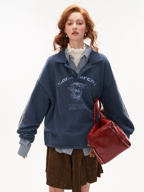 MAMC - Washed Lace-Collar Polo Sweatshirt