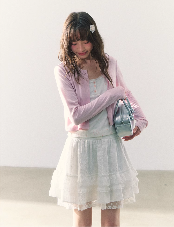 罐头粪便 - Sweet Bow Waist Design Multi-Layer Lace A-Line Skirt