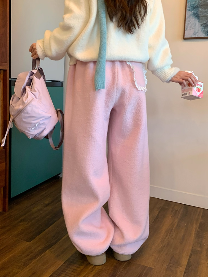 罐头士多所 Wool-Blend Elastic Waist Pink Trousers