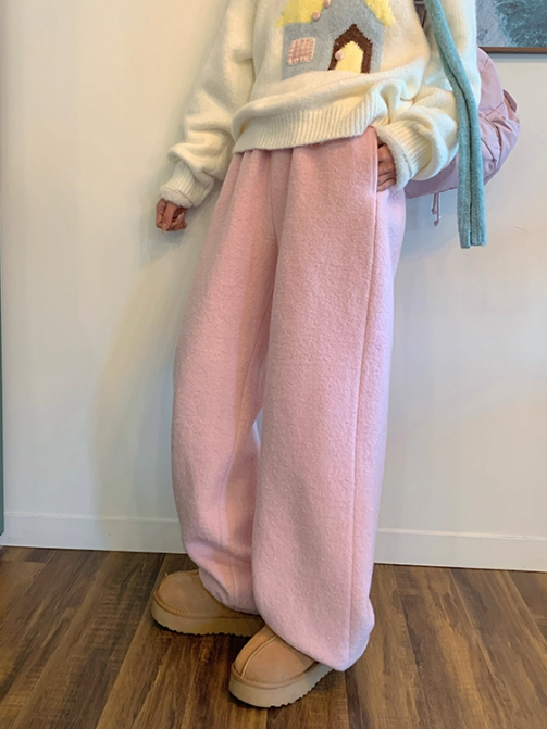 罐头士多所 Wool-Blend Elastic Waist Pink Trousers