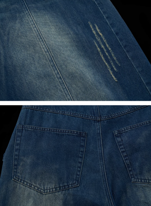 MAMC - Ruffle-Side Wrap Tie Straight Jeans – Edgy Y2K Slim Fit in Blue & Black