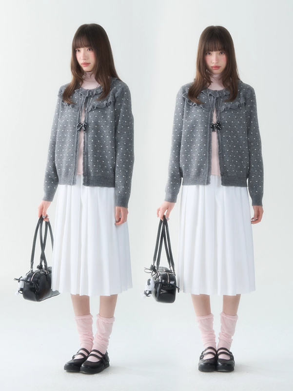 罐头士多所 - "Sweet Mist" Grey Polka Dot Knit Cardigan