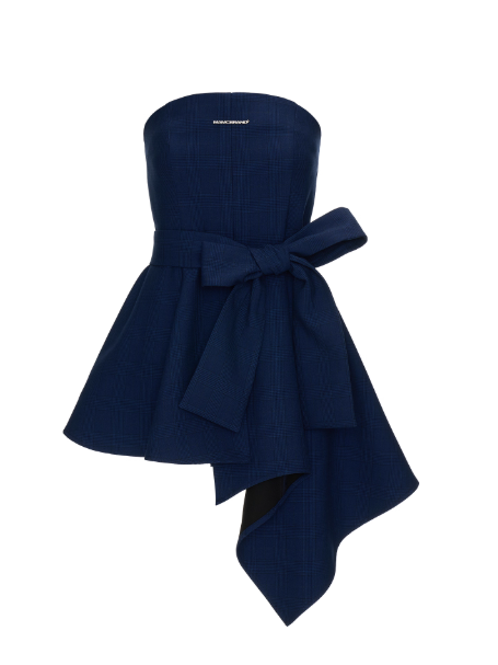 MAMC - Asymmetric Navy Strapless Bow Dress