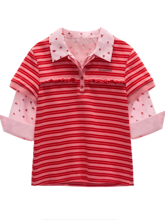MAMC - Red Striped Layered-Look Polo Tee