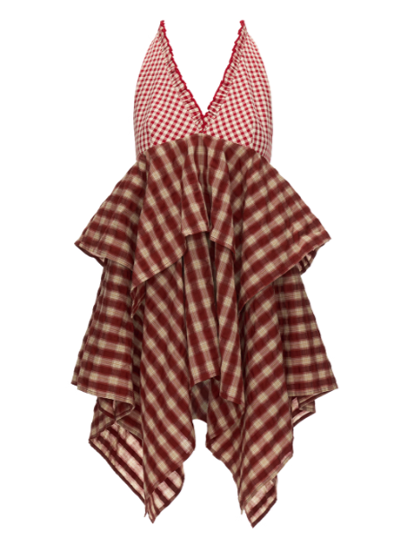 MAMC - Red Plaid Layered Slip Dress – Asymmetrical Fall Streetwear Mini