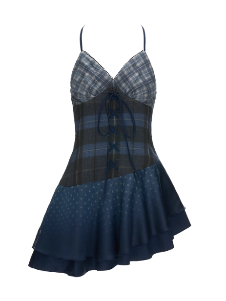 MAMC - Blue Plaid Patchwork Cami Dress