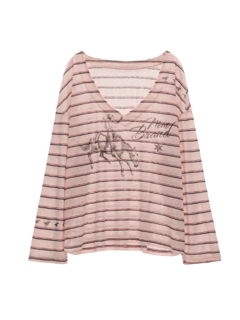MAMC - “Mind Brand” V-Neck Stripe Tee