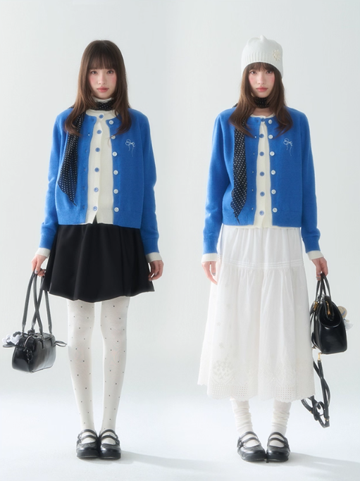 罐头士多所 - "Sugar Trap" Sweet Embroidered Faux Two-Piece Knit Cardigan
