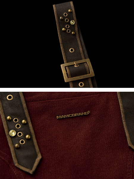 MAMC - Wine Red Corduroy Buckle Strap Mini Dress