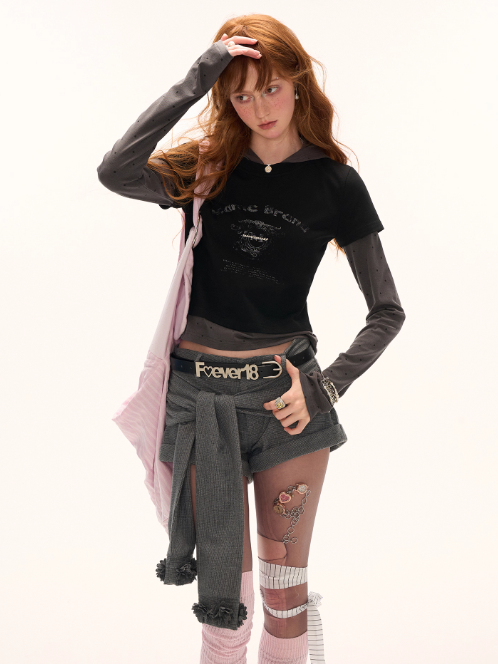 MAMC - Layered-Look Polka Dot Hoodie