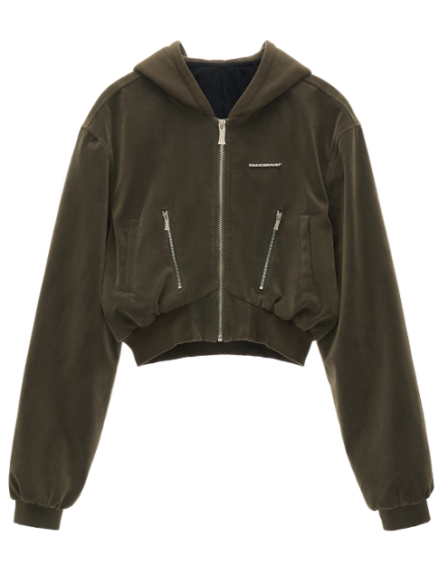 MAMC - Cropped Suede Zip-Up Hoodie Jacket
