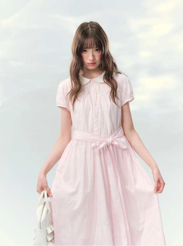 “Pink Mist Soufflé” Blush Pink Embroidered Doll Collar Dress
