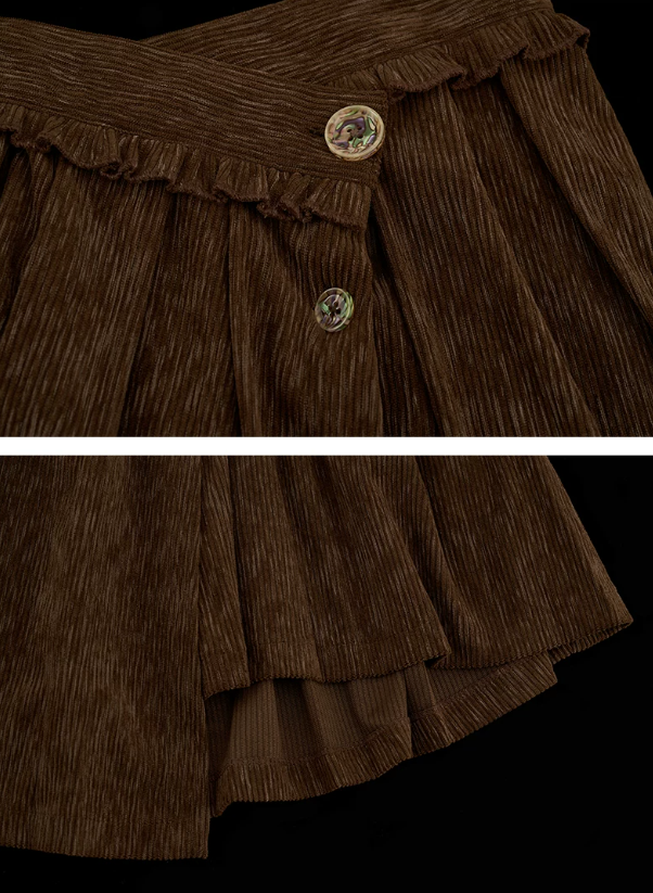 MAMC - Brown Asymmetric Waist Pleated Mini Skirt