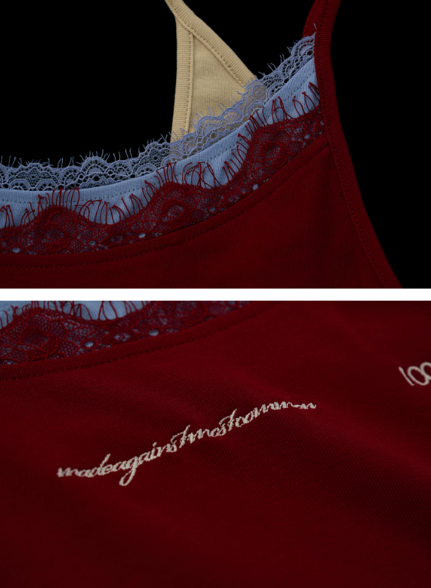 Layered Lace Letter Embroidered Cami Top