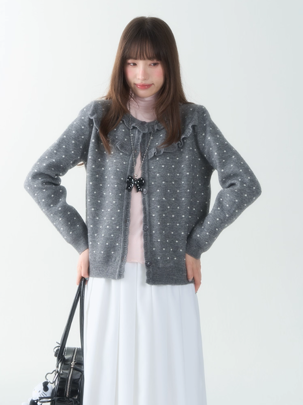 罐头士多所 - "Sweet Mist" Grey Polka Dot Knit Cardigan