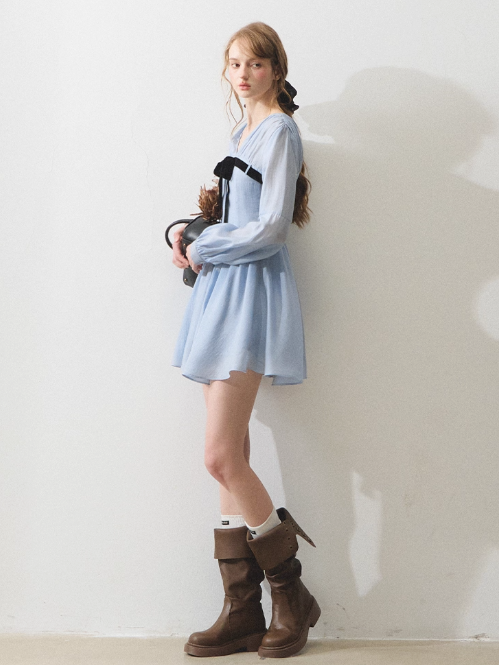 "晴天湖边" Lakeside Serenity Tencel Bow-Tie Dress