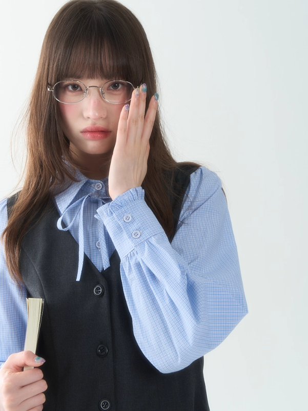 罐头士多所 - "Blue Elegance" Color-Blocked Pleated Long Sleeve Dress