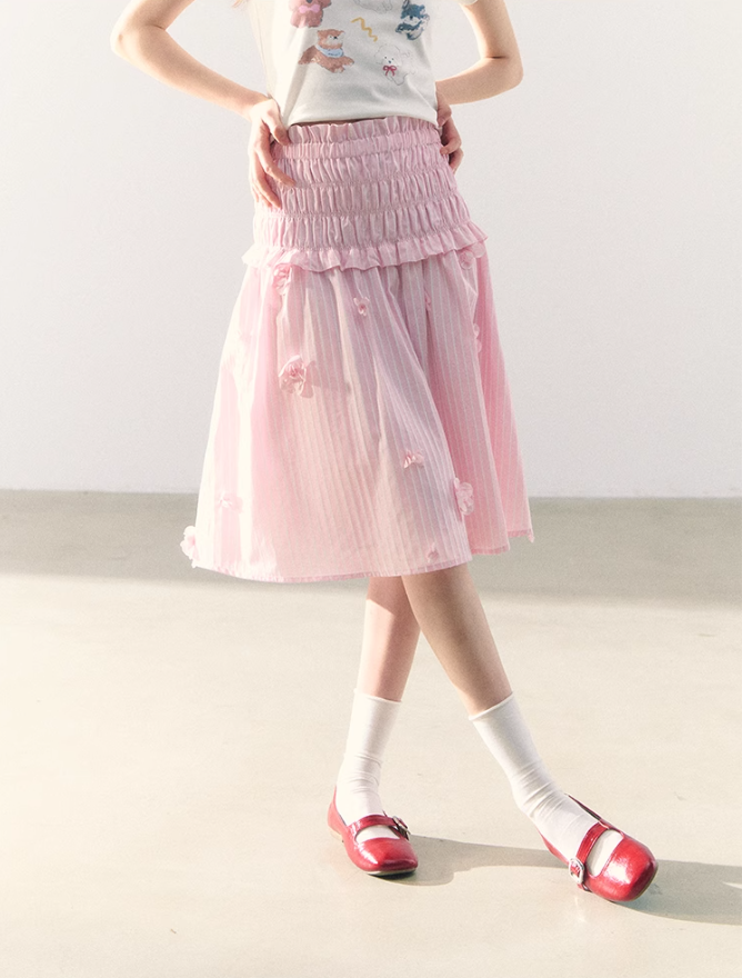 罐头粪便 - Two-Way Striped Ruched Cami Dress – 3D Floral Sweetheart Look