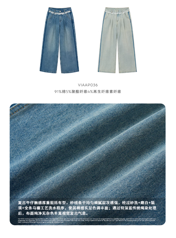 VIAPITTI - Lace Panel Straight-Leg Jeans (Light & Dark Blue)