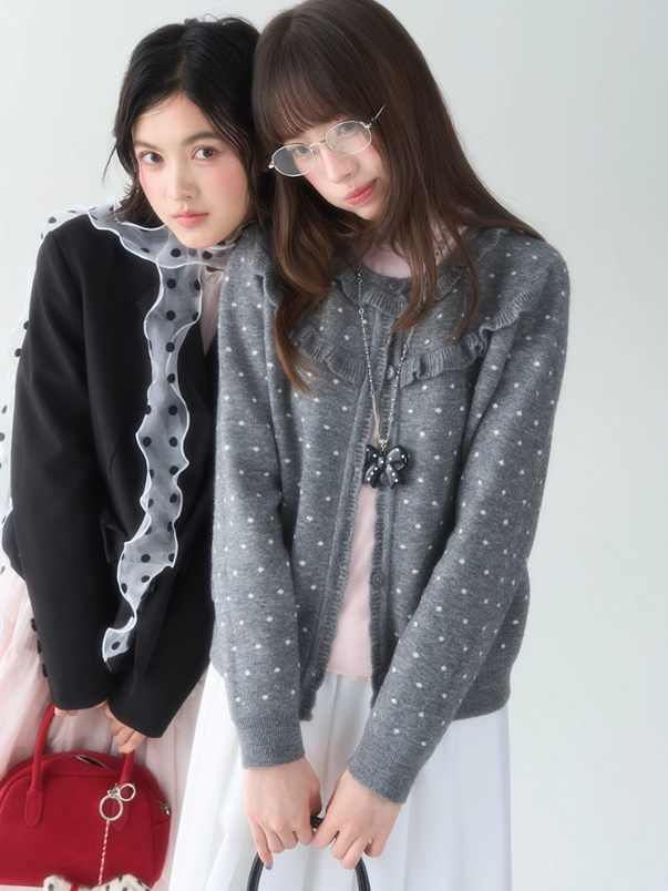 罐头士多所 - "Sweet Mist" Grey Polka Dot Knit Cardigan